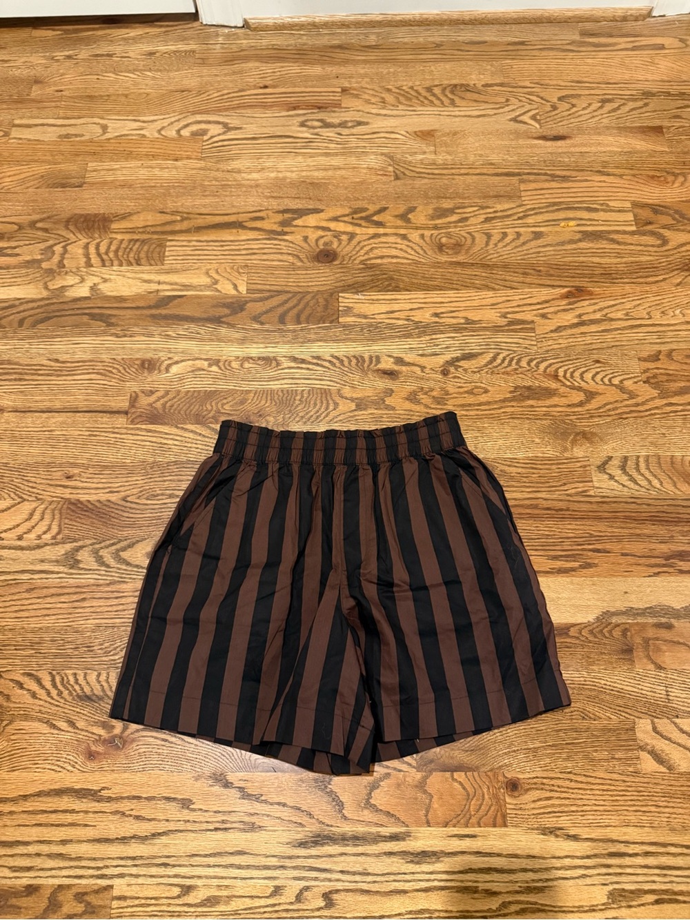 aerie Brown and Black Vertical-Stripe Athletic Shorts